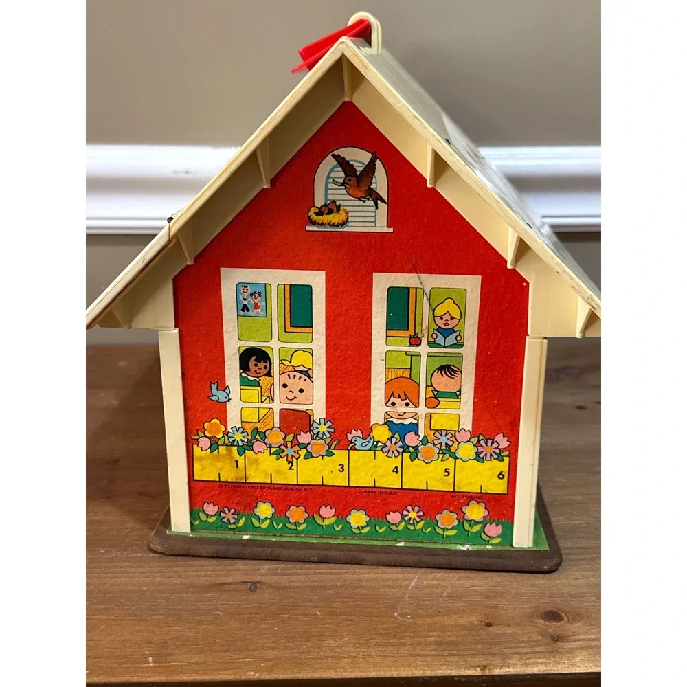 Vintage 1971 Fisher Price Play Family School 923 Red House Bell Tower Toy